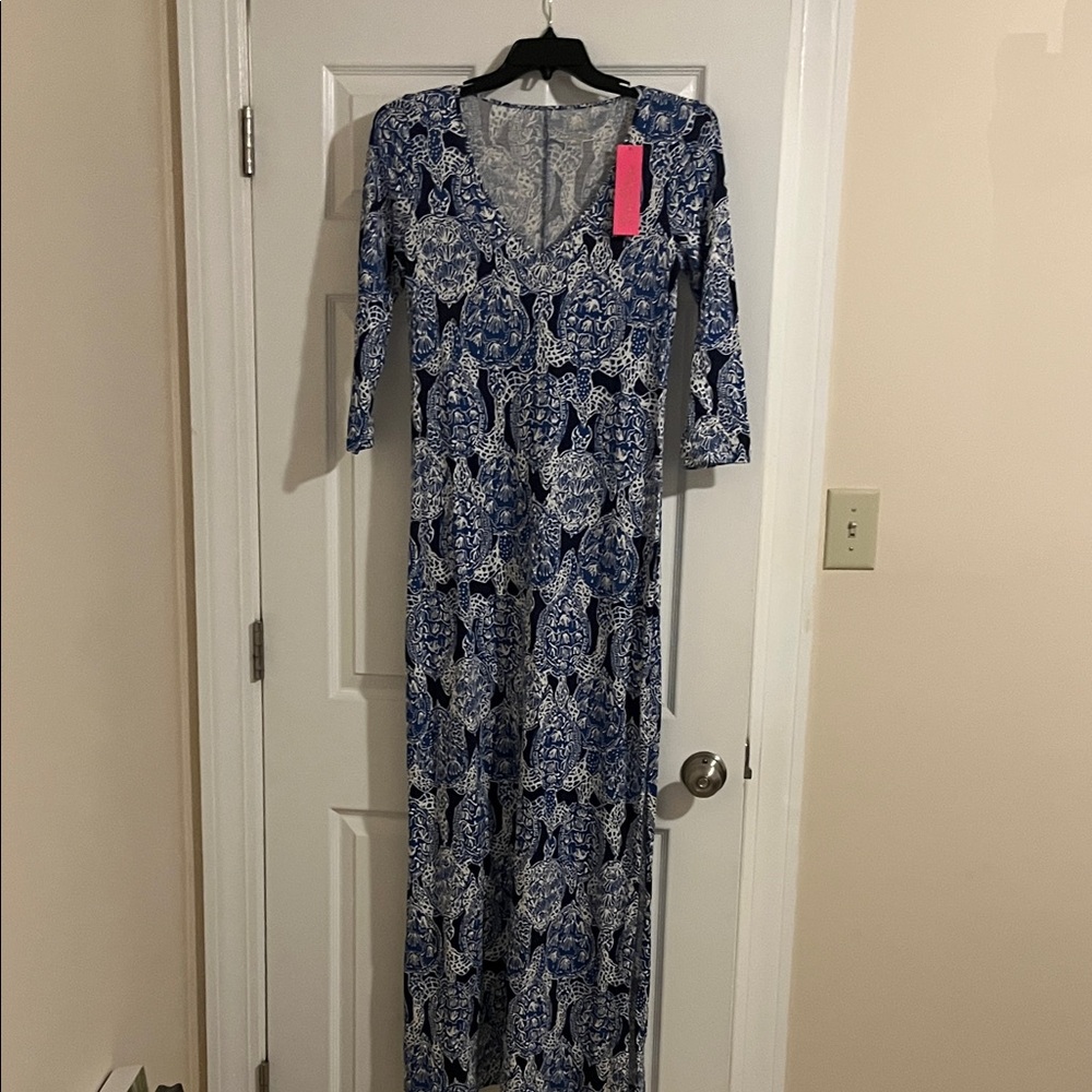 Lilly Pulitzer Blue and White Patterned Maxi Dress